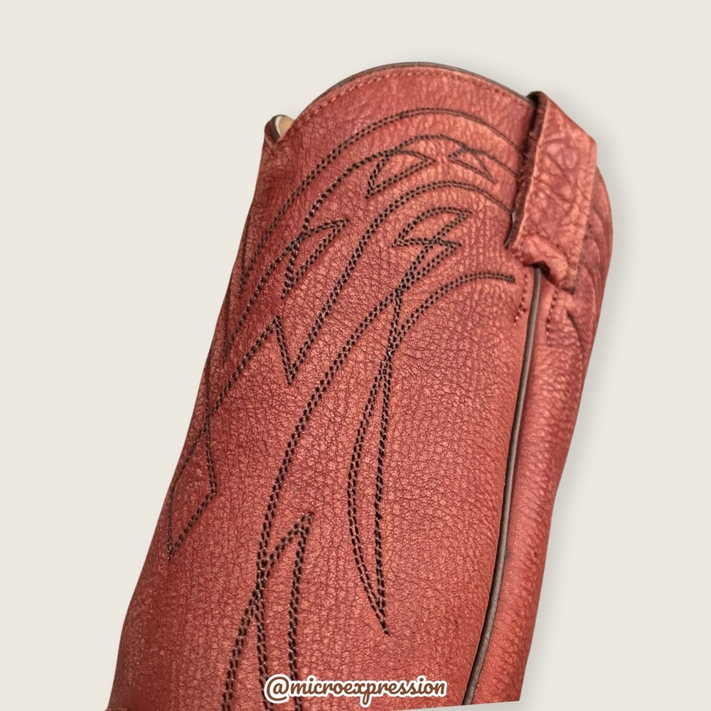 $385 Frye Billy Vintage Red Brick Leather Embroidered Pull-On Cowgirl Tall Boot - Picture 11 of 15